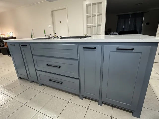 The new island with its cooktop