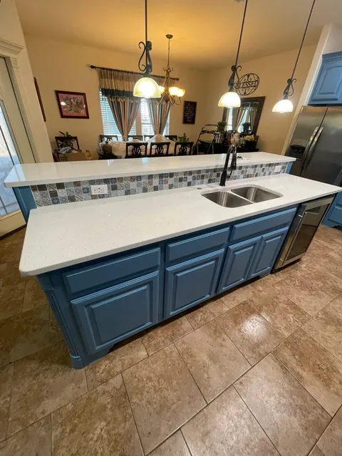 Blue island with a new countertop