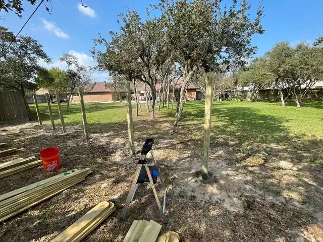 Lumber on site before the build
